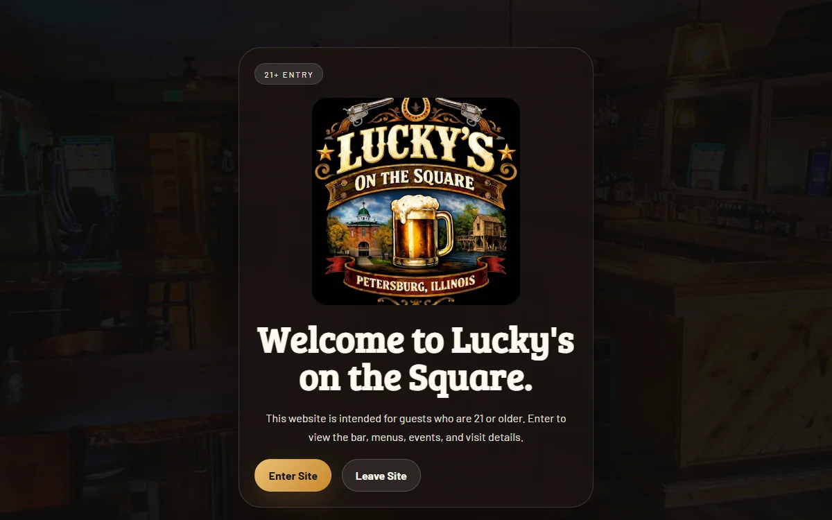 Lucky's on the Square website homepage.